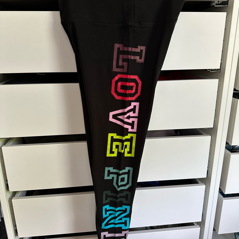 PINK Victoria's Secret Black and Pink Leggings for Active Wear